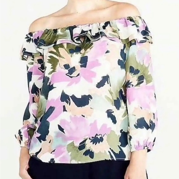 J. Crew Tops - J. CREW MERCANTILE purple & green floral watercolor off the shoulder blouse L
